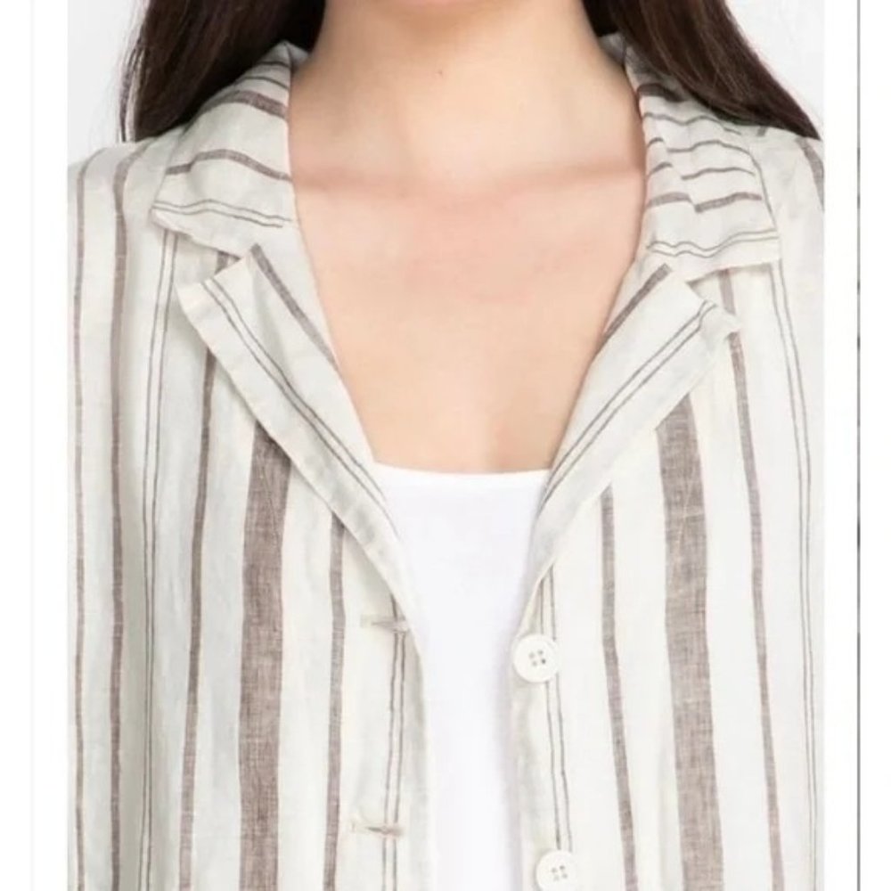NWT Johnny Was Zona Stripe Linen Jacket Gray & White Women's Size XL - Picture 3 of 12